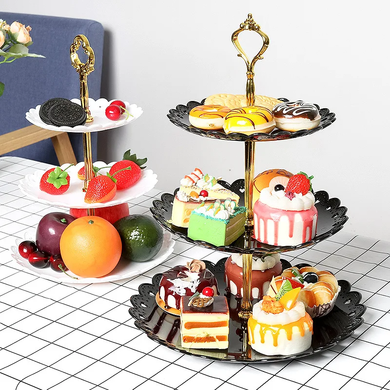 

European 3-layers Cake Stand Fruit Plate Dessert Snack Candy Tray Wedding Party Self-help Display Trays Decorative Cake Plate