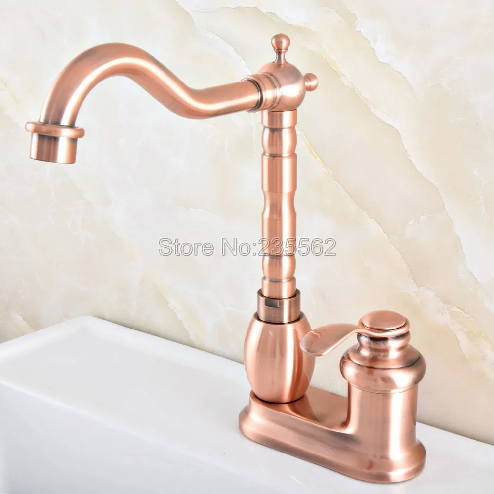 

Набор для раковины в античном стиле Lsf835, Поворотный смеситель с 1 ручкой, красная медь, 4 дюйма, крепление на раковину, в ванную комнату