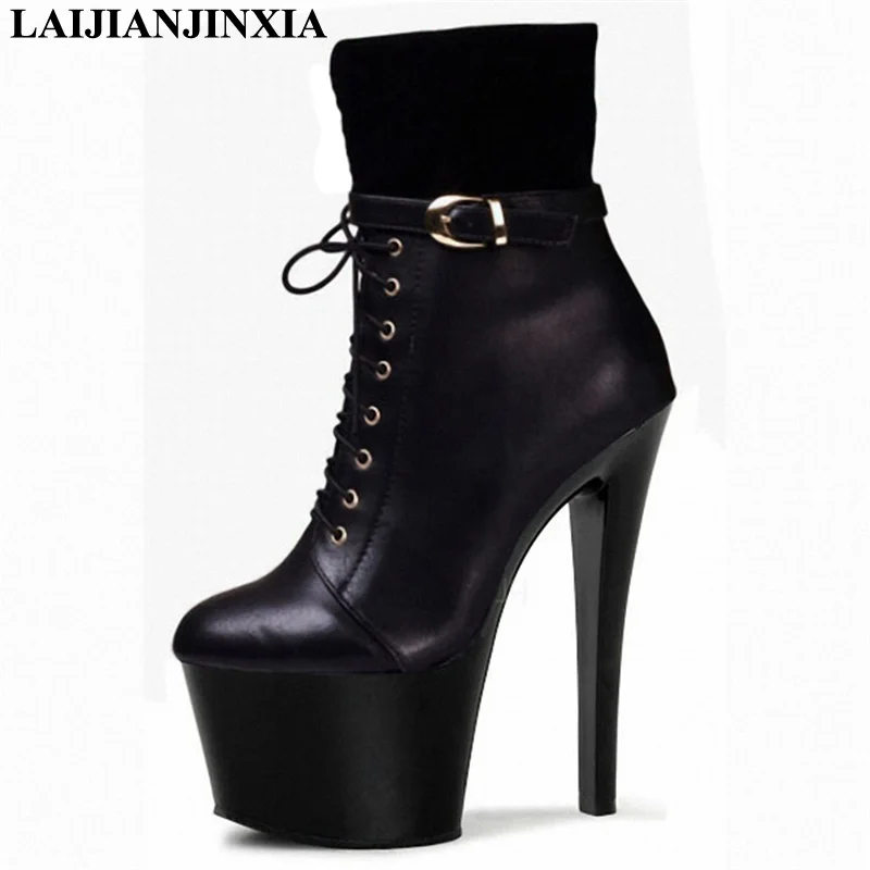 

New Sexy Party Club Boots Women Pole Dance Shoes Night Club Dancing Shoes Platform 17cm Ultra High Heels Ankle Boots