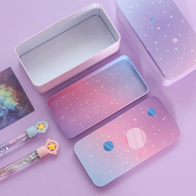 Dreamy Starsun двухслойная коробка для хранения в жестяном стиле, настольная коробка для хранения, жестяная коробка для канцелярских принадлежностей