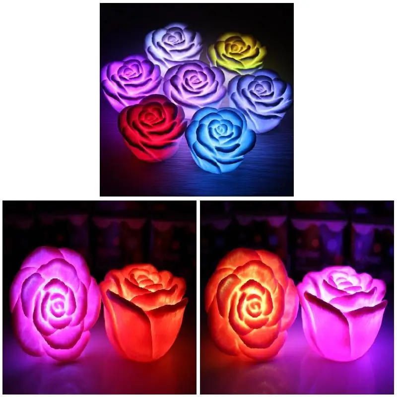 

Новый Романтический меняющий цвет светодиодный плавающий Свеча «цветок розы» ночной Светильник свадебное украшение настольные лампы