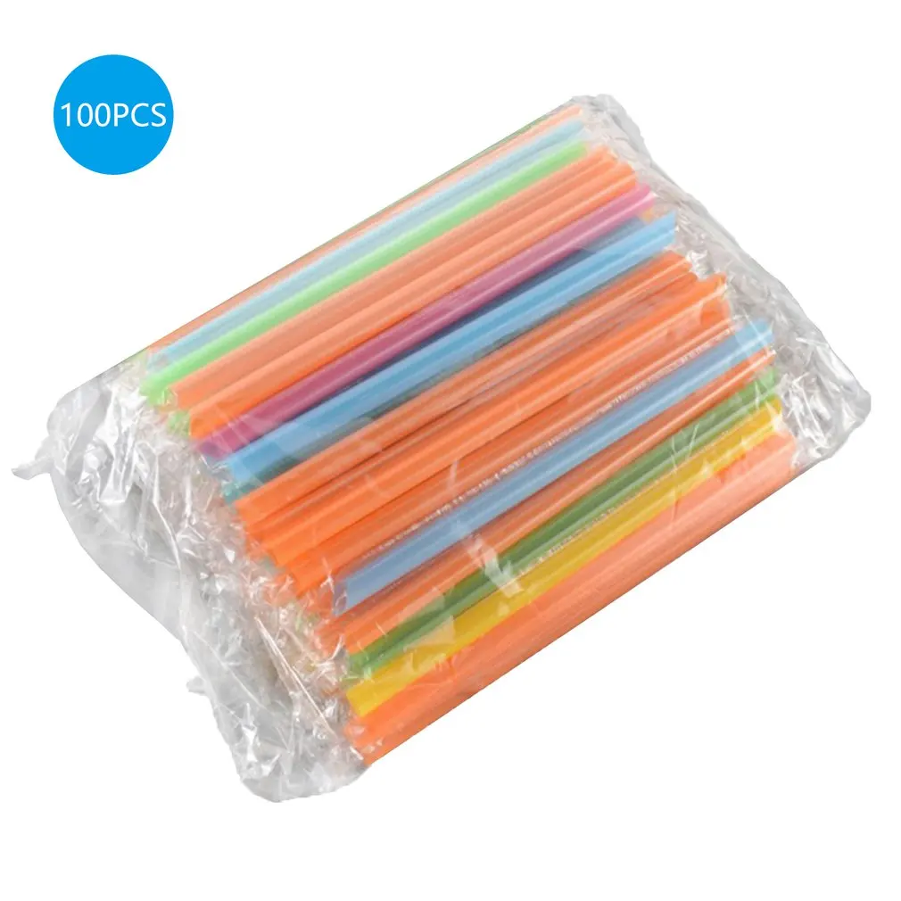 

NEW 100pcs Plastic Drinking Straws Long Multi Colored Rainbow Straw Multi-Colored Striped Bedable Disposable Straws Party