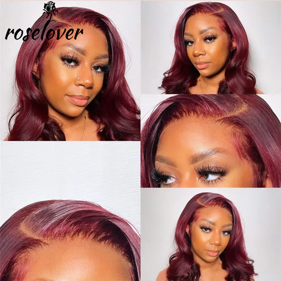 13*6 волнистые человеческие волосы 99J с цветными кружевными передними париками для