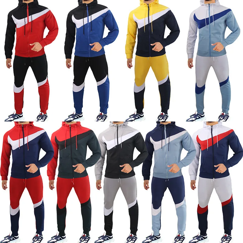 

100% Cotton Men Set Casual Autumn New Hoodies Pants Tracksuit Sportswear Long Hooded With Zipper Sweatshirts Set Male Clothing