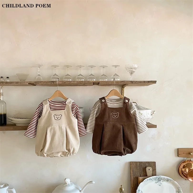

Baby Boys Girls Clothes Spring 2022 Newborn Baby Clothing Set Stripe T-Shirt + Overalls 2Pcs Cotton Infant Toddler Outfits
