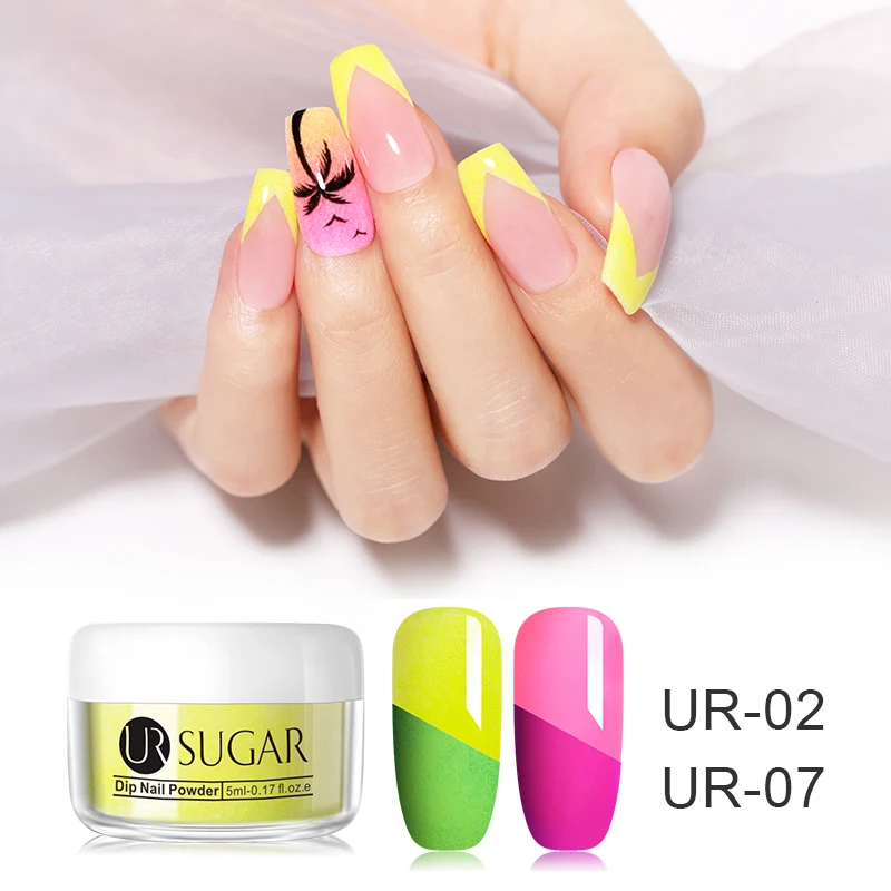 UR SUGAR Dip неоновая Пудра Набор ногтей Блеск французский лак для ногтей флуоресцентный 5 мл сухой хром пигмент погружения пудра для ногтей искусство