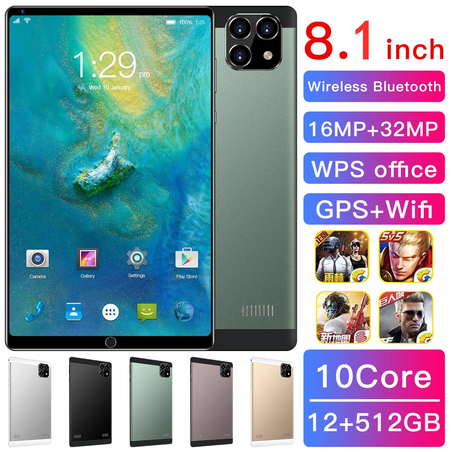 

8.1 inch Tablet equipped with Android 9.0 octa-core processor Google Play GPS and WIFI phone Wi-Fi and Bluetooth brand new