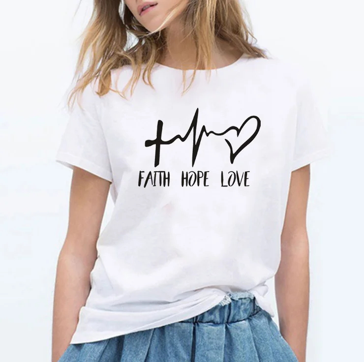

New Fashion shirts Fashion Faith Hope Love Letters Print Tops tshirt Funny Christianity God Tee Gift Summer Casual t shirt
