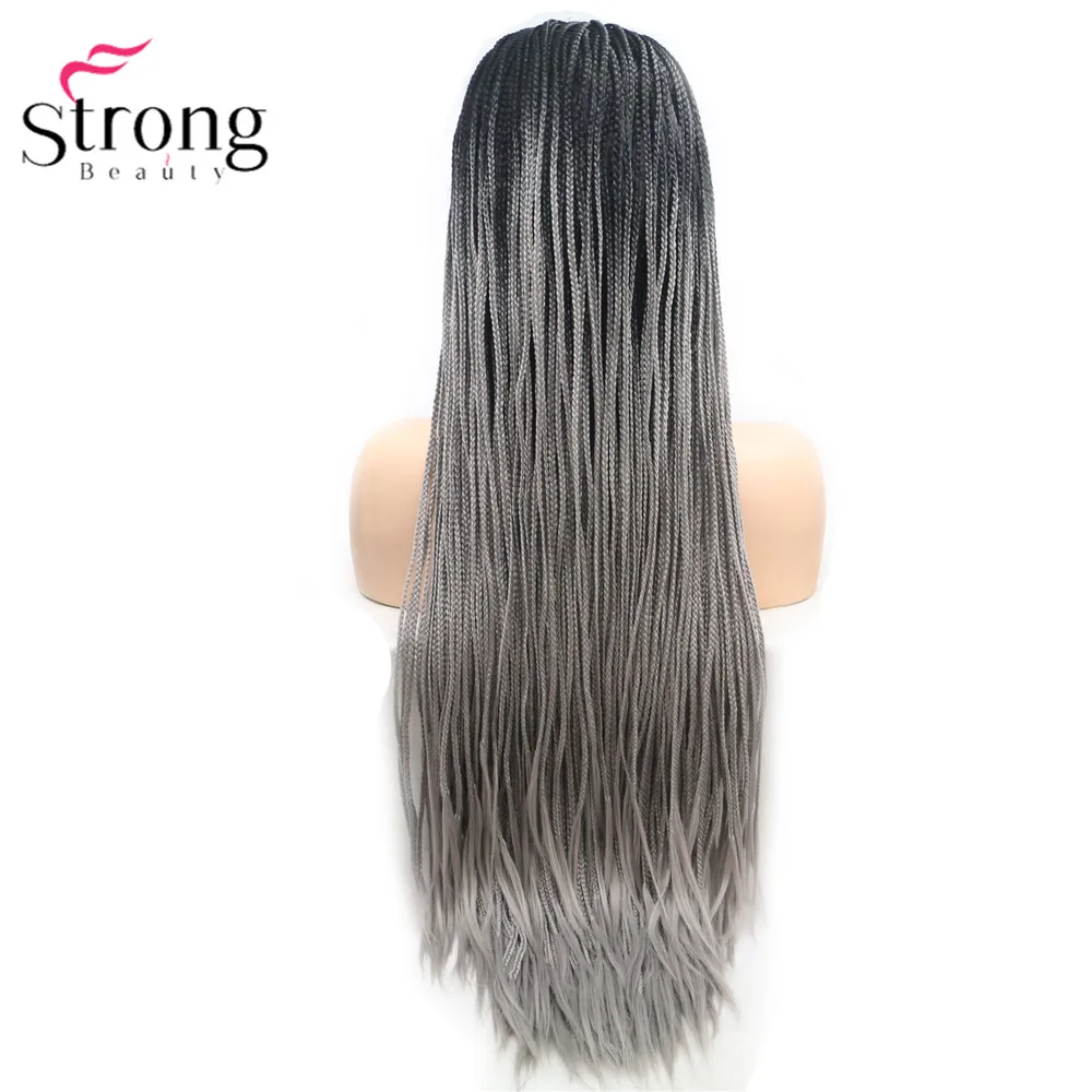 StrongBeauty коробка коса Кружева спереди длинный черный парик Омбре Синтетический Плетеный ящик косы парики для женщин - Color: XWY183-Gray