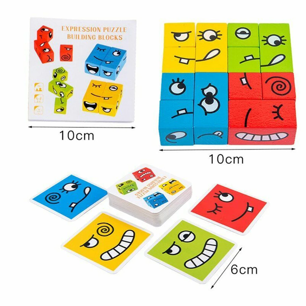 

Thinking Training Children Face-Changing Puzzle Building Cubes Interaction Toy Wooden Blocks ALS88