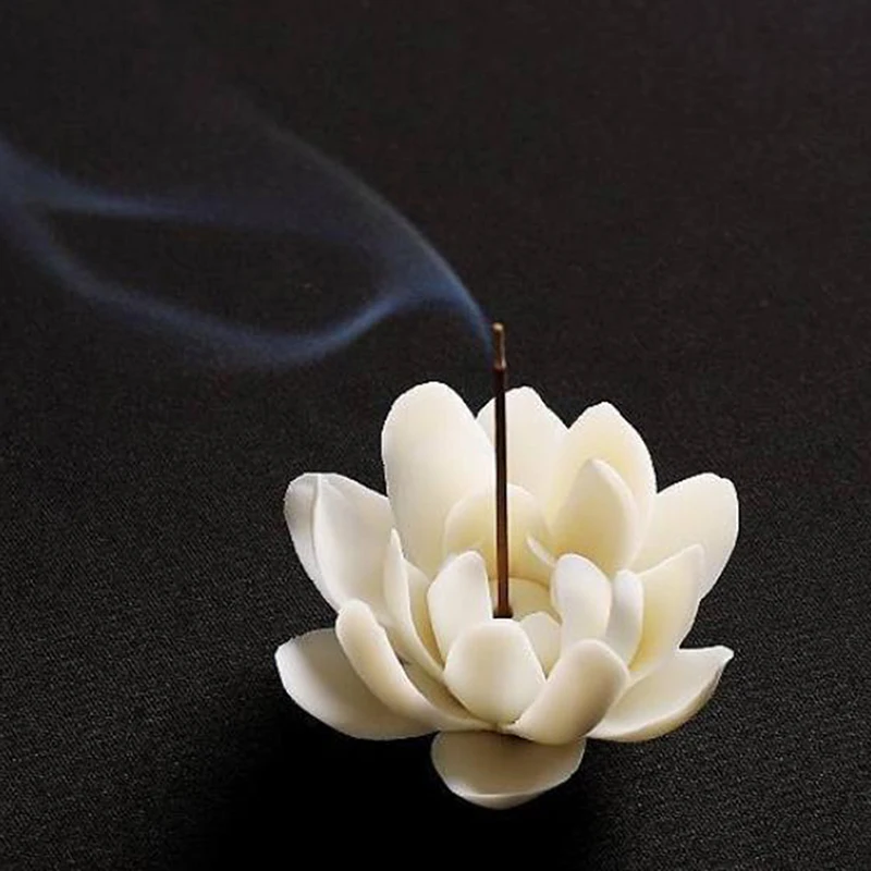 

Ceramic White Lotus Incense Burner Home Decor Incense Stick Holder Handmade Buddhist Aromatherapy Censer Use In Office Teahouse