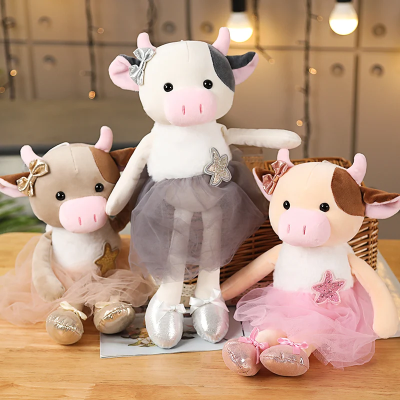 Hot Sale Kawaii Lovely Dressing Cloth Animal Milk Cow Dolls Ballet Cattle Plush Toy Stuffed Soft Baby Finger Toys Birthday Gifts | Игрушки и