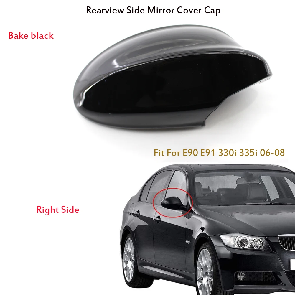 

Bake Black Rearview Mirror Cover Caps Fit For OBD CAR FOR B*MW E90 E91 325i 328i 330i Sedan 2006-2008