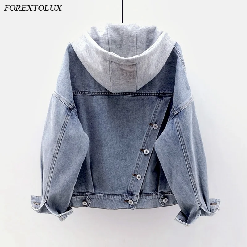 Джинсовая куртка с капюшоном в стиле хип хоп женская модная однобортная