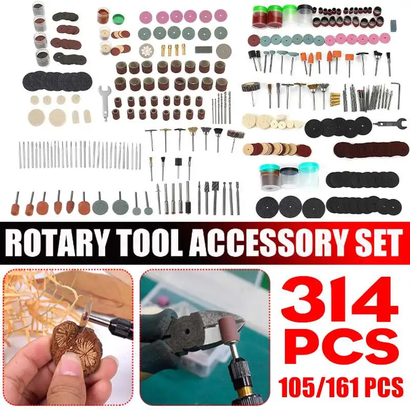 

Аксессуар для вращающегося инструмента, 314 шт./161 шт., абразивный инструмент, аксессуары для электрической дрели для шлифования дерева, метал...