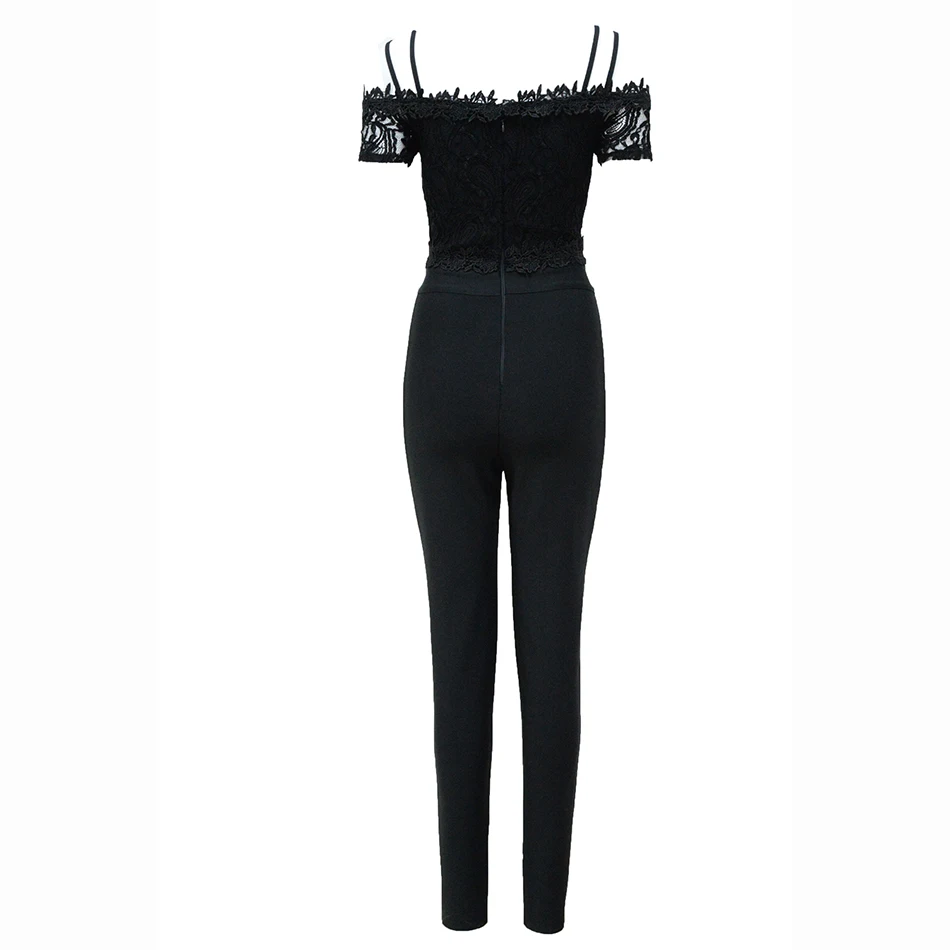 

Ailigou2020 Autumn New Women's Bandage Jumpsuit Celebrity Club Party Sexy Bodycon Off-Shoulder Lace Jumpsuit Vestidos