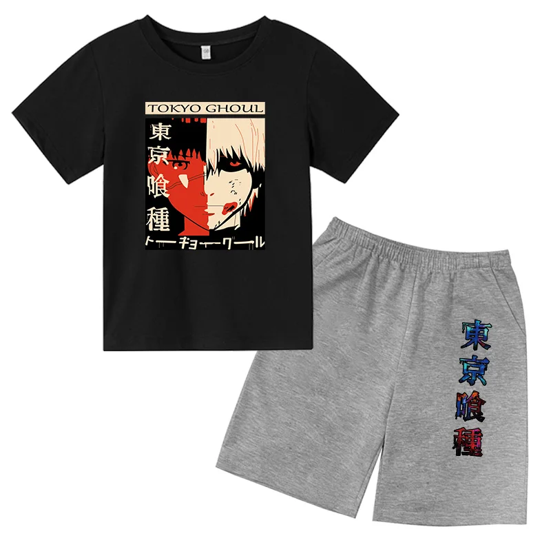 

2021 Tokyo Ghoul Anime Manga Printing T-Shirt Two-Piece Suit New Harajuku Cartoon Same Style For Boys And Girls Loose T-Shirt