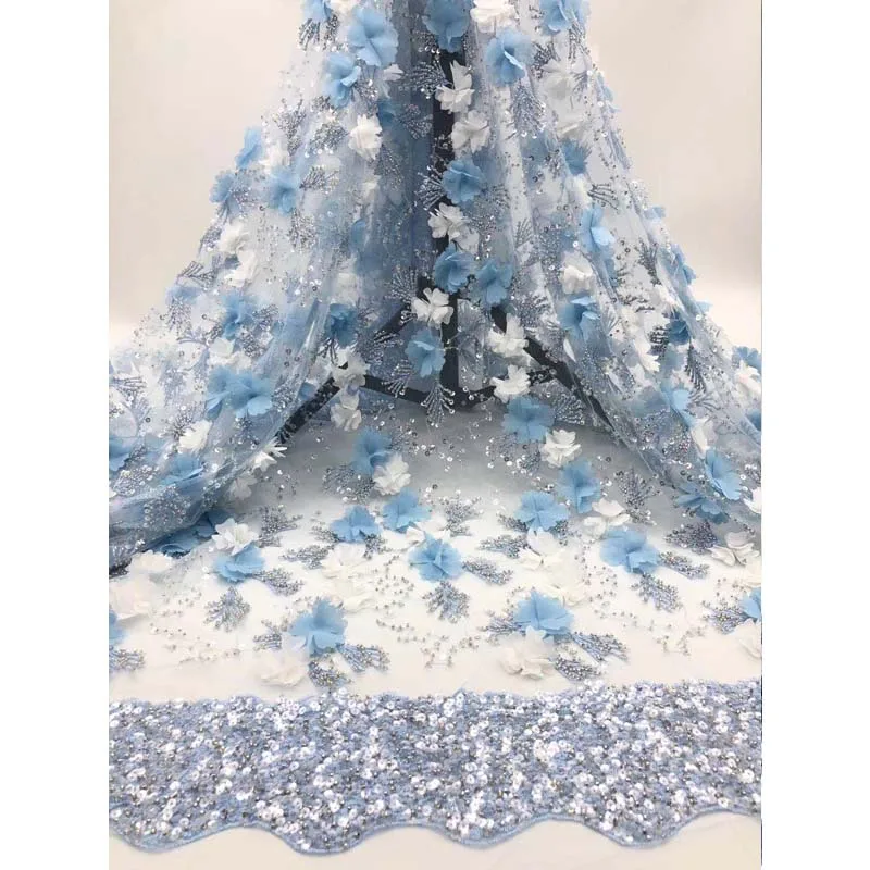 

African Lace Fabric Beautiful Design 2020 Light Color Pink Blue Flowers Embroidery Soft Fabric Hot Sale For Ladies Dress
