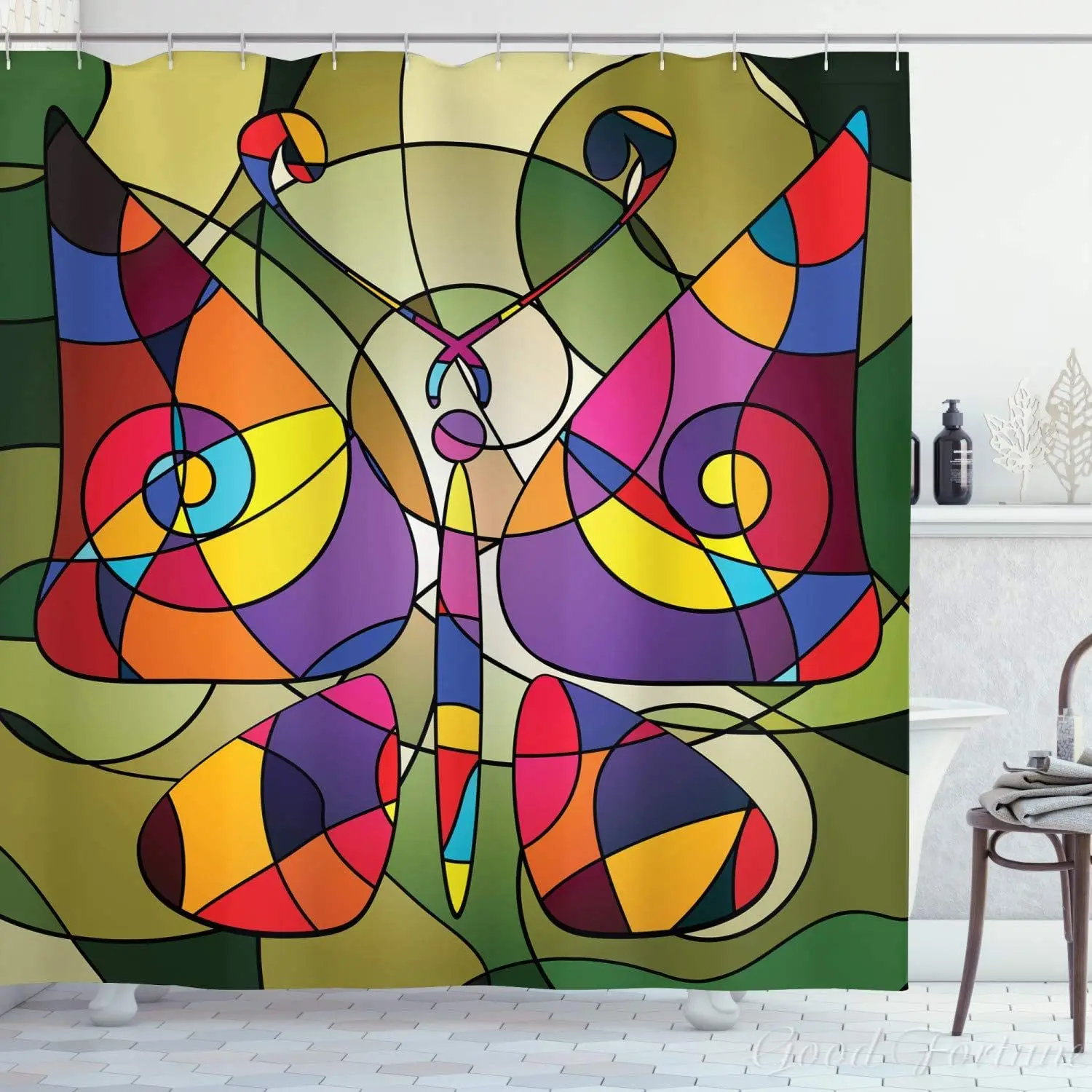 

Shower Curtain Consisting Of Twisted Lines Modern Abstract Design Cloth Bathroom Decor Set With Hooks