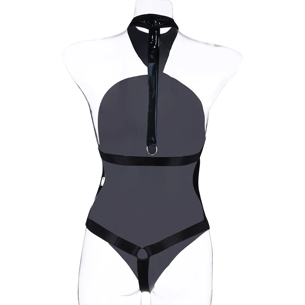 

Erotic Lingerie Feminina Sexy Leather Lenceria Halter Hollow Out Porno Sleepwear Backless Teddy Underwear Sexy Baby Doll Mujer