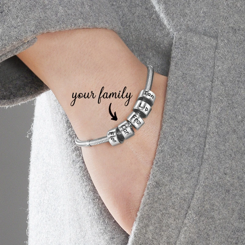 

Personalized Stainless Steel Custom Family Names Beads Charms Bracelets Snake Chain Bangle Jewelry Party Lover Gift Men Women