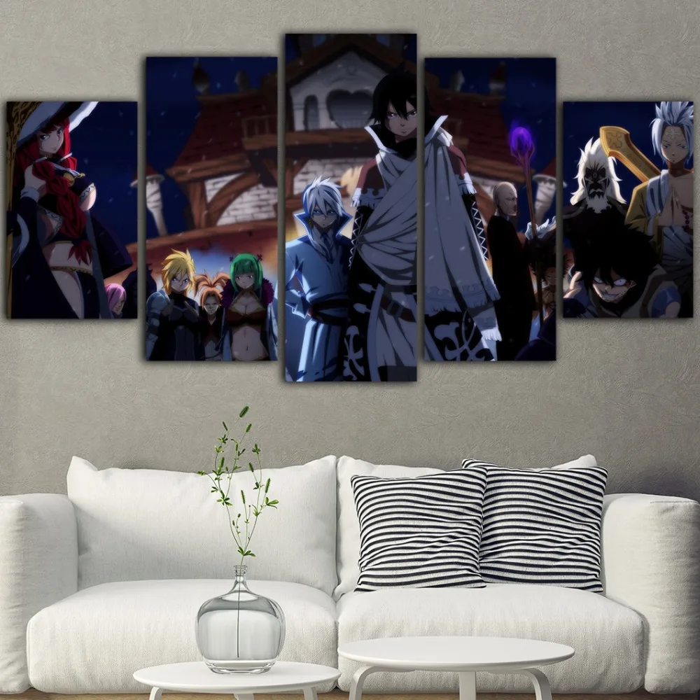 

Home Decoration Canvas 5 Pieces Pictures Wall Art Fairy Tail Anime Paintings Prints Modern Modular Poster Living Room Framework