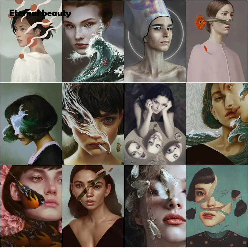 

Women Portrait 5D Diamond Painting Abstract Diamond Mosaic Art Diamond Embroidery Full Round Drill Cross Stitch Kits Home Decor