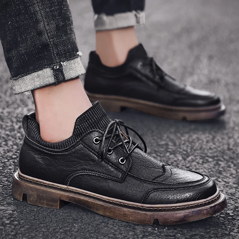 Black Men Casual Shoes Loafers Quality Split Leather Man Flats Hot Sale Moccasins Shoe | Обувь