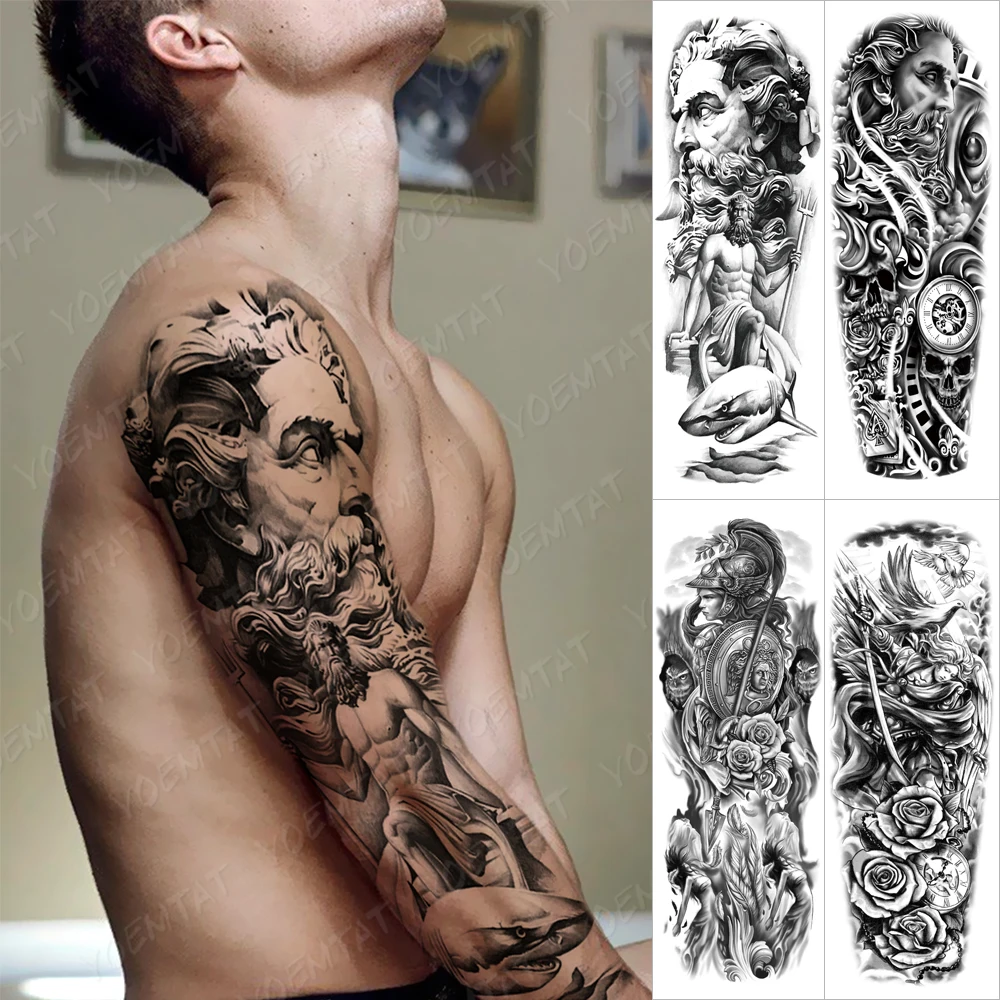 

Large Arm Sleeve Tattoo Angel Statue Warrior Waterproof Temporary Tatto Sticker Rose Samurai Body Art Full Fake Tatoo Women Men
