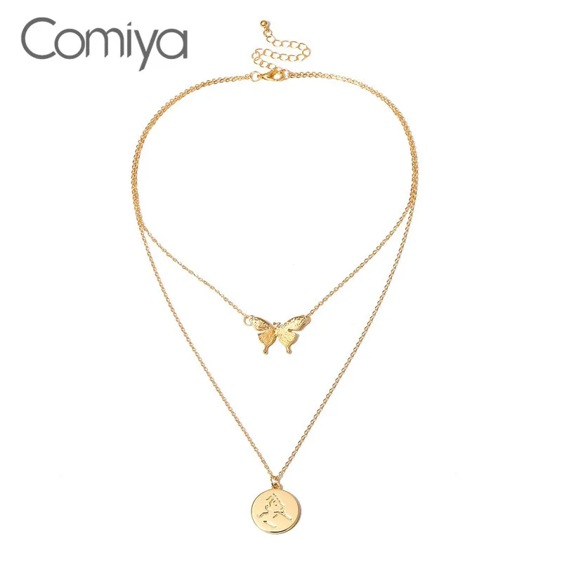 Ожерелье-чокер женское Двухслойное золотистого цвета с круглой