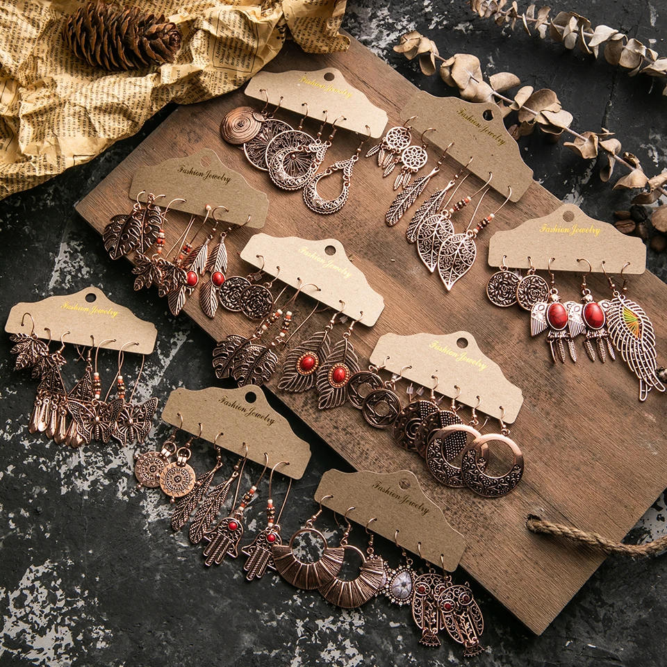 Очаровательный этнический богемный Винтажный Розовый Золотой Комплект сережек