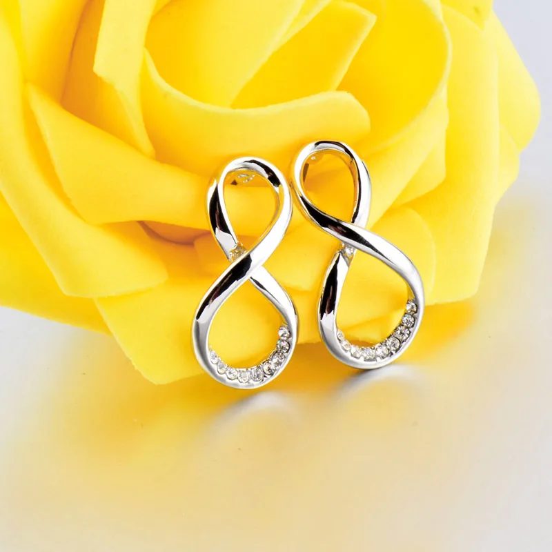 SINLEERY Модные Стразы Бесконечность женские серьги гвоздики из розового цвета: