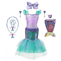 princess ariel dress for girl little mermaid dress up costumes kids cosplay clothes print summer frock purple and green sets