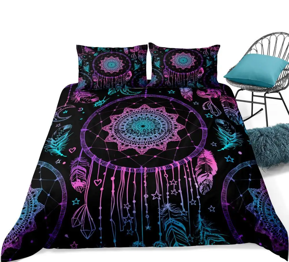 

Dreamcatcher Bedding Set Purple Duvet Cover set Boho Feathers Bedclothes Galaxy 3-piece dropship