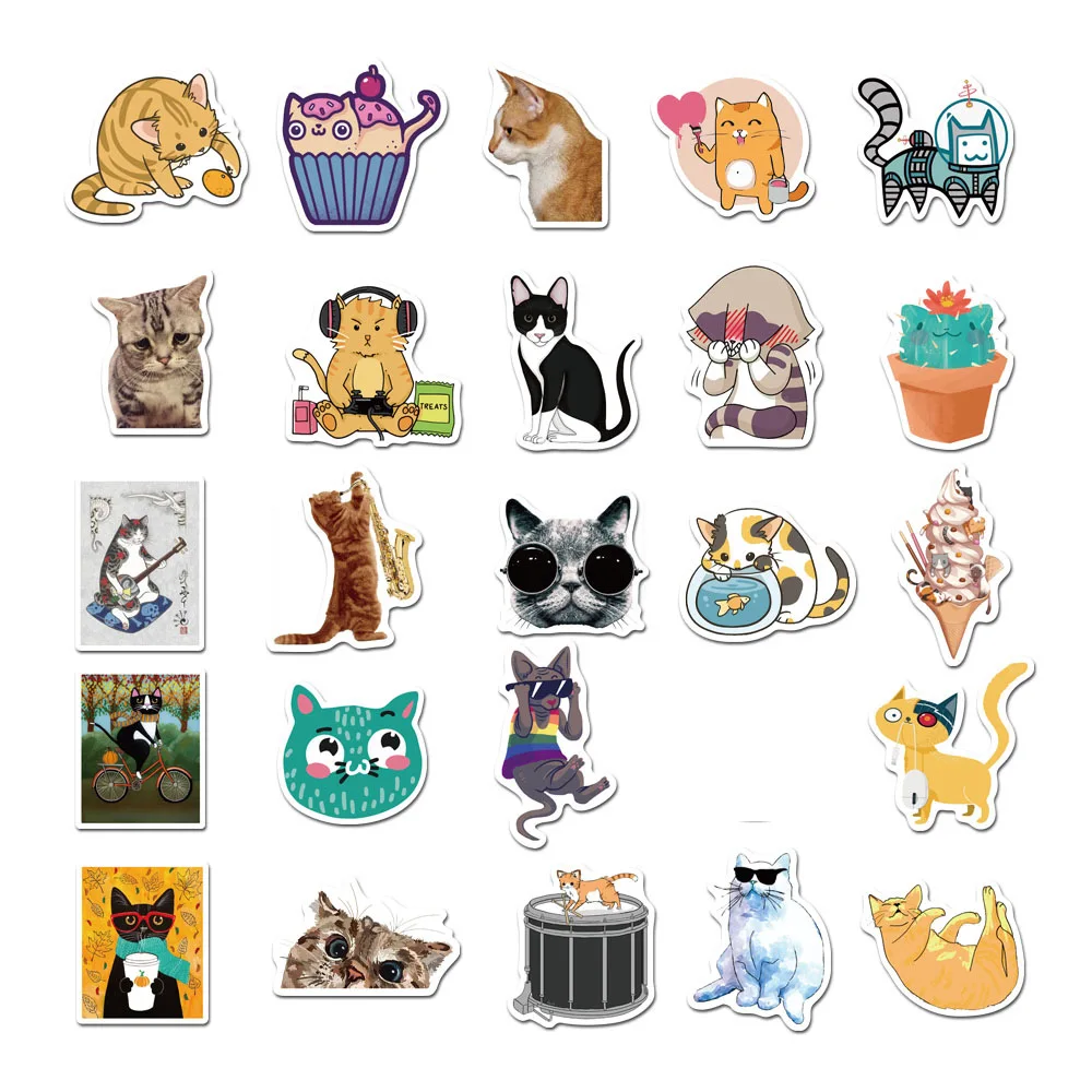 

50pcs Cartoon Pets Cute Cats Graffiti Stickers For DIY Skateboard Guitar Bike Motorcycle Laptop Luggage Notebook Waterproof