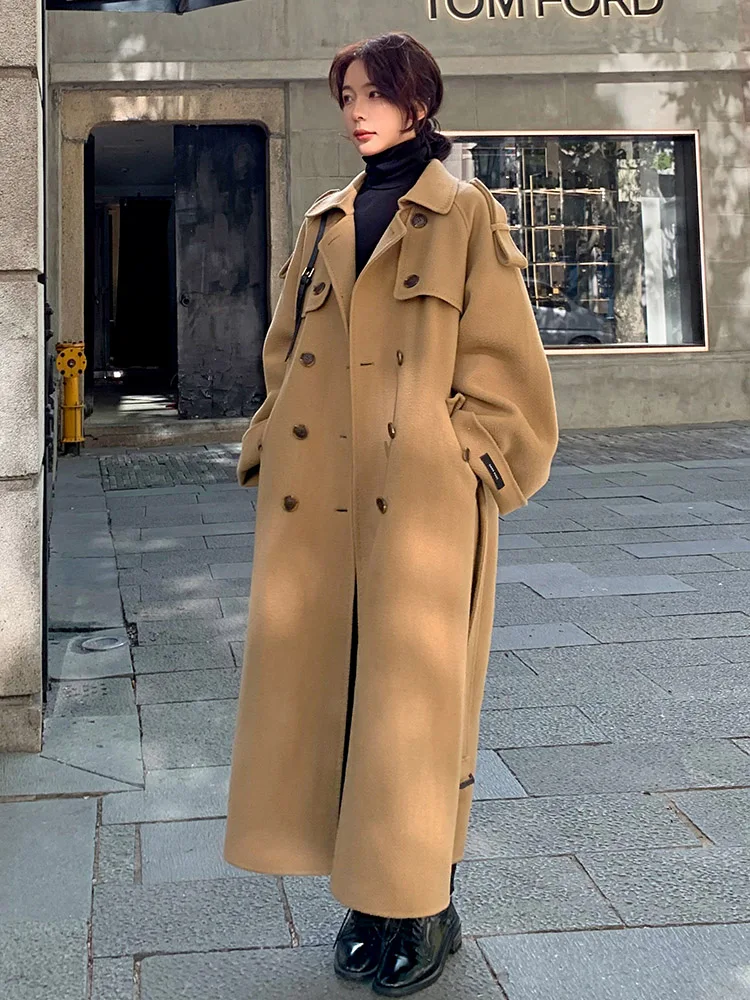 

2020 Winter New Woolen Coat Women's Korean Long Over The Knee Thickened Double Breasted Trendy Cashmere Coat Casaco Feminino