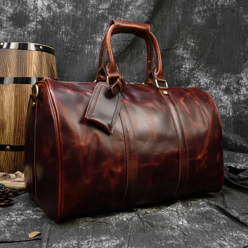 Luufan Fashion 45cm Leather Travel Bag Men Women Vintage Duffle Bag For 17 Inch Laptop Leather Weekender Bag Male Female