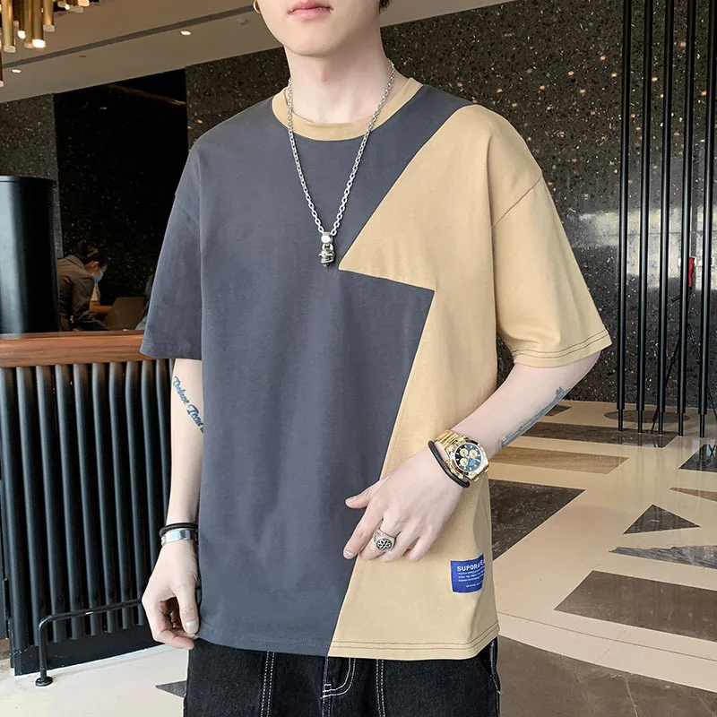 

New Summer 2021 Men's Color Leisure Pure Color Loose and Comfortable Black and White Ash Contracted Style Joining Together