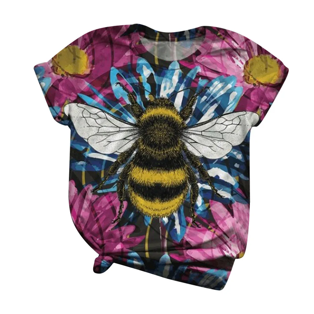 Женская летняя футболка с коротким рукавом повседневные блузы принтом пчелы