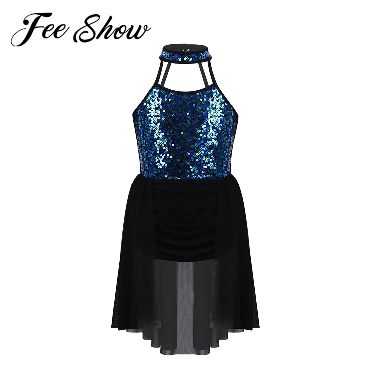 Детское гимнастическое трико для девочек платье-пачка с воротником-чокер