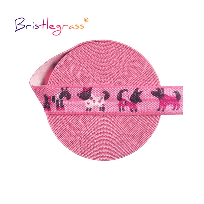 BRISTLEGRASS 50 100 Yard by Roll 5/8" 15mm Butterfly Cat Dog Print Fold Over Elastics FOE Spandex Band Tape Hair Tie Sewing Trim images - 6