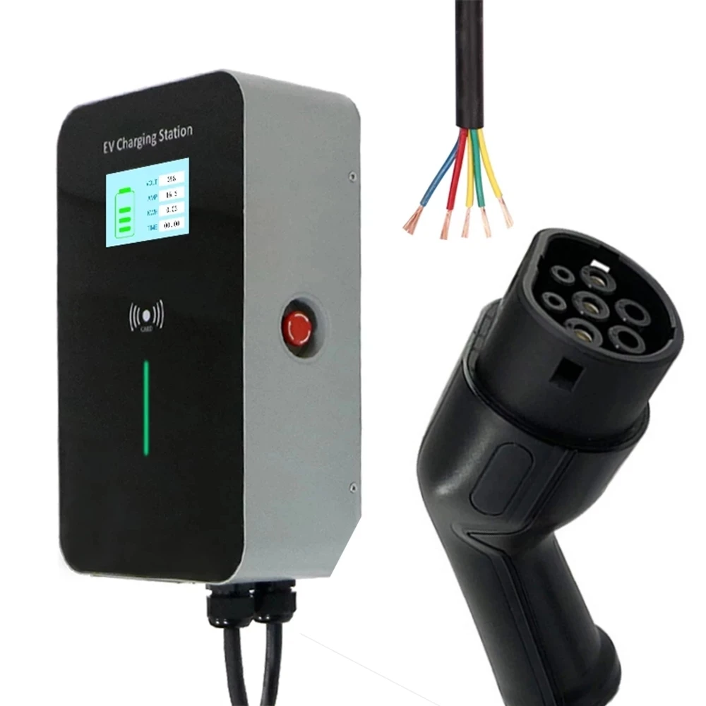 

16 А, 3 фазы, 11 кВт, EVSE Wallbox EV зарядное устройство для электромобиля, зарядная станция с RCD типа B, 5 м, кабель типа 2 IEC 62196-2