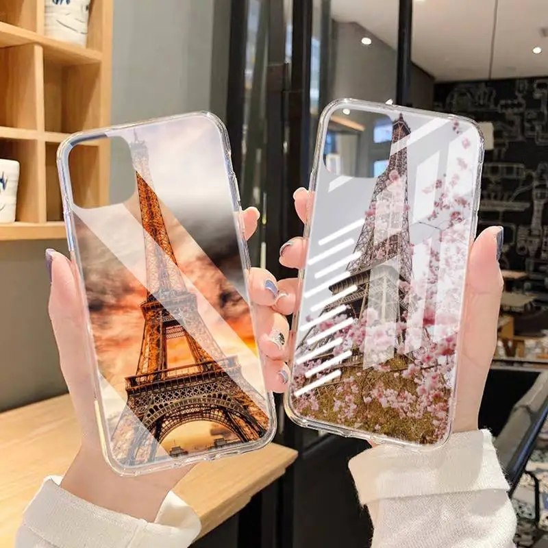 

Romantic Paris Eiffel Tower Butterfly Phone Case Transparent Case For Iphone 6 6s 7 8 Plus XR X XS XSmax 11 12 Pro Mini Max