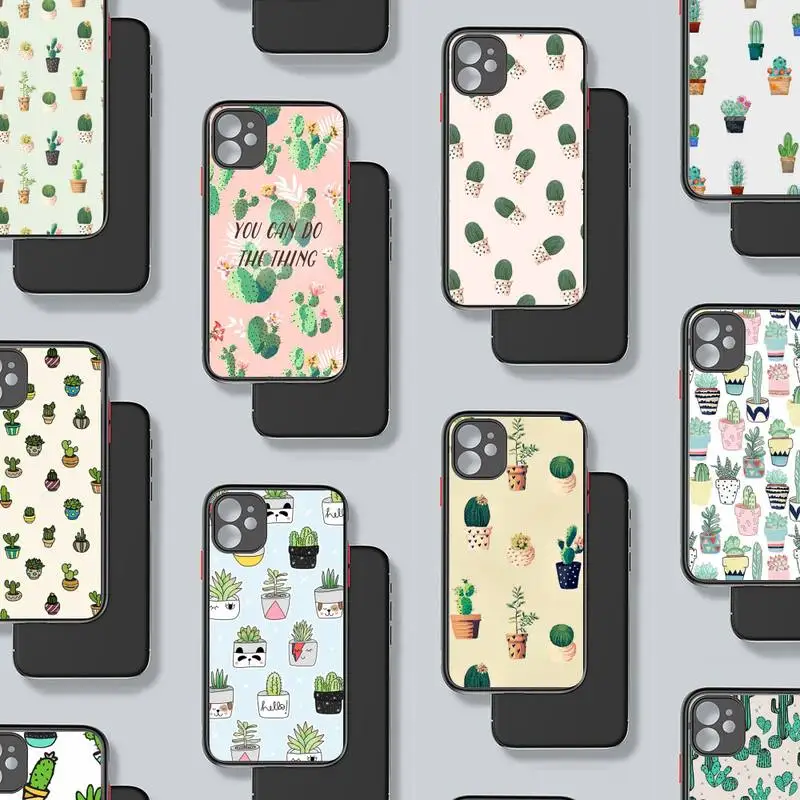 

Cartoon cactus cute Phone Case Matte Transparent for iPhone 7 8 11 12 s mini pro X XS XR MAX Plus coque