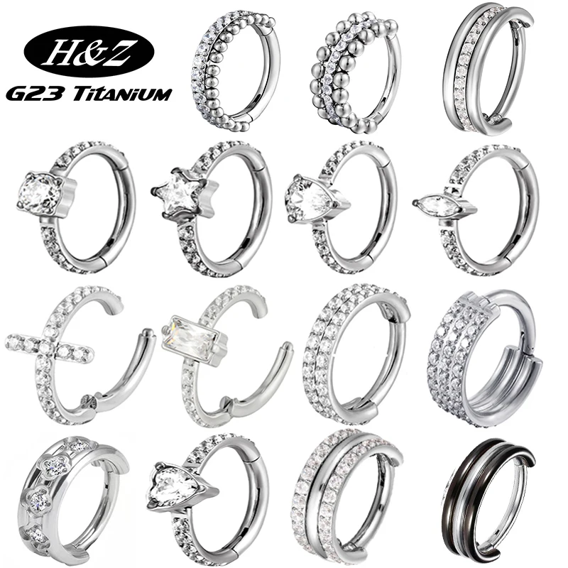 

F136 Titanium Piercing Earrings Daith Hinged Septum Clicker Zircon Helix Conch Nose Ring Cartilage Tragus Piercing Body Jewelry