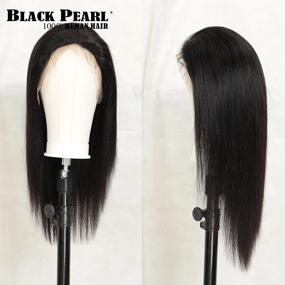 От Black pearl, 13x4 Синтетические волосы на кружеве человеческих волос парики предварительно вырезанные бразильские Прямые Синтетические волосы на кружеве парики для чернокожих Для женщин