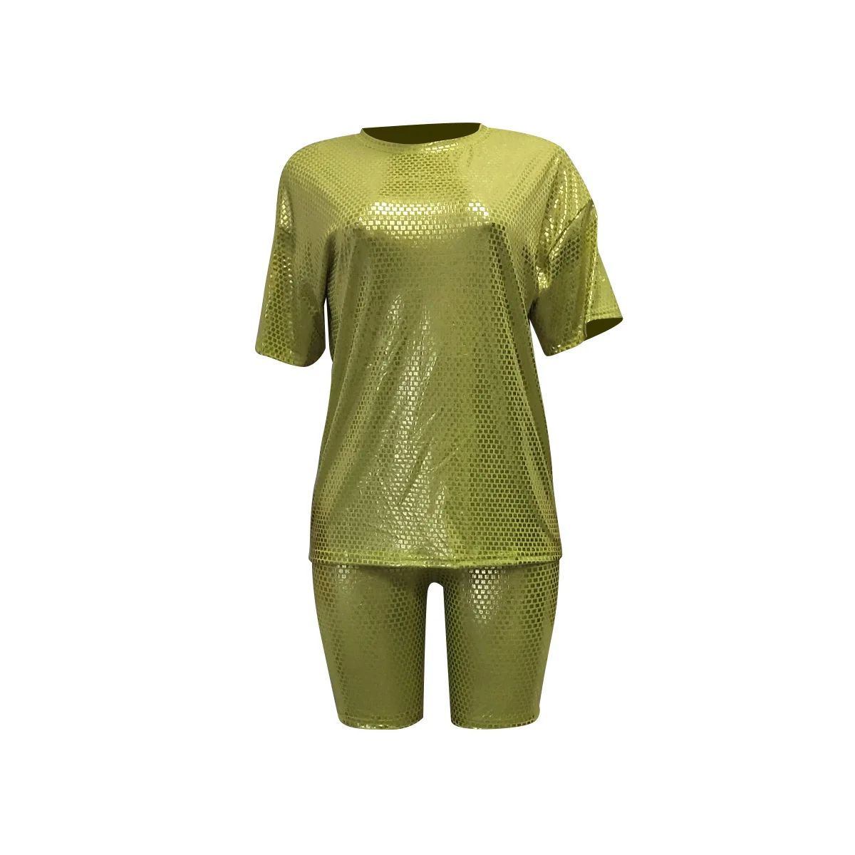 Новый осенний позолоченный Клетчатый Женский комплект футболка с коротким