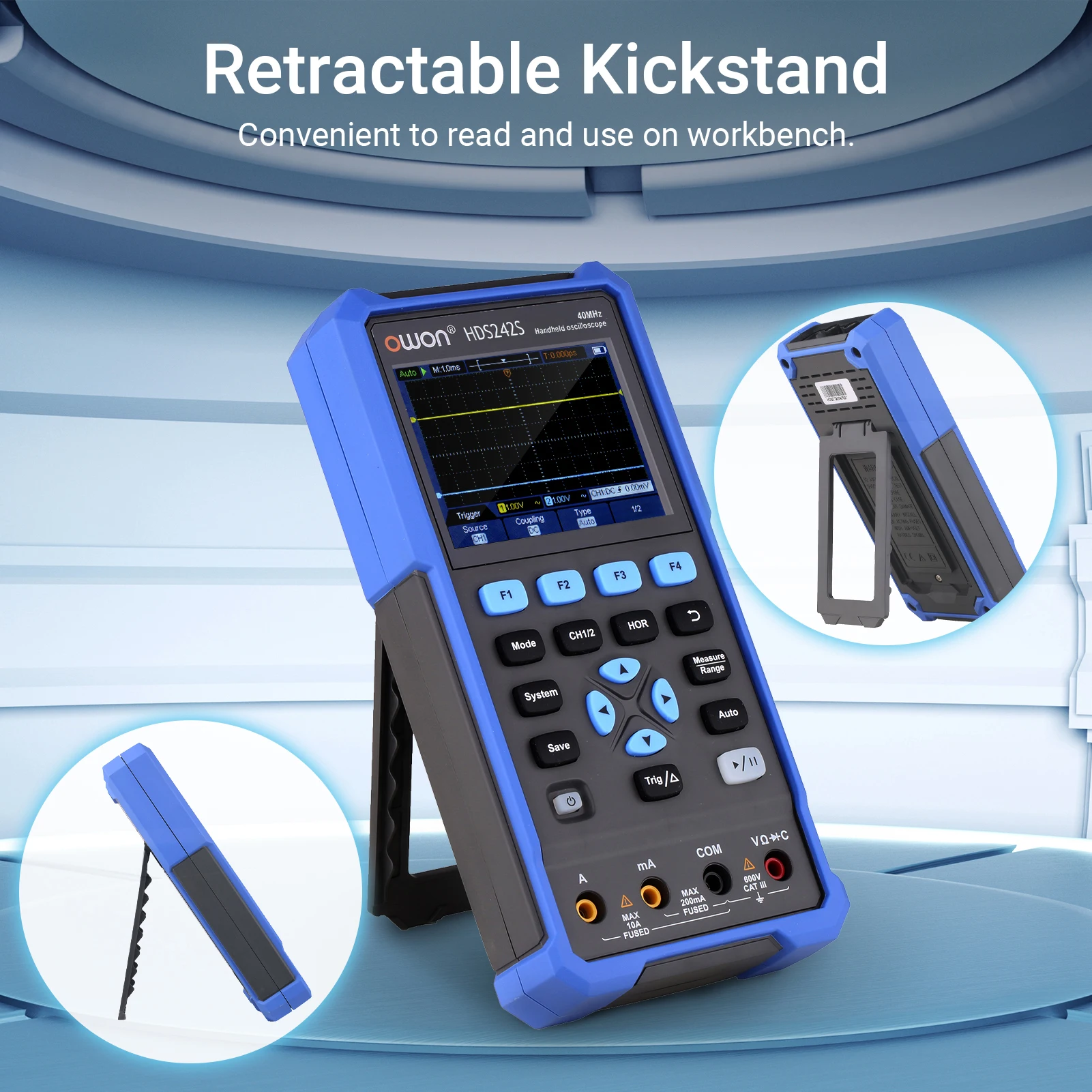 

OWON HDS242/HDS242S /HDS272/HDS272S 2-CH Handheld Oscilloscope Multimeter Waveform Generator 40MHz 3-in-1 Multifunctional Tester