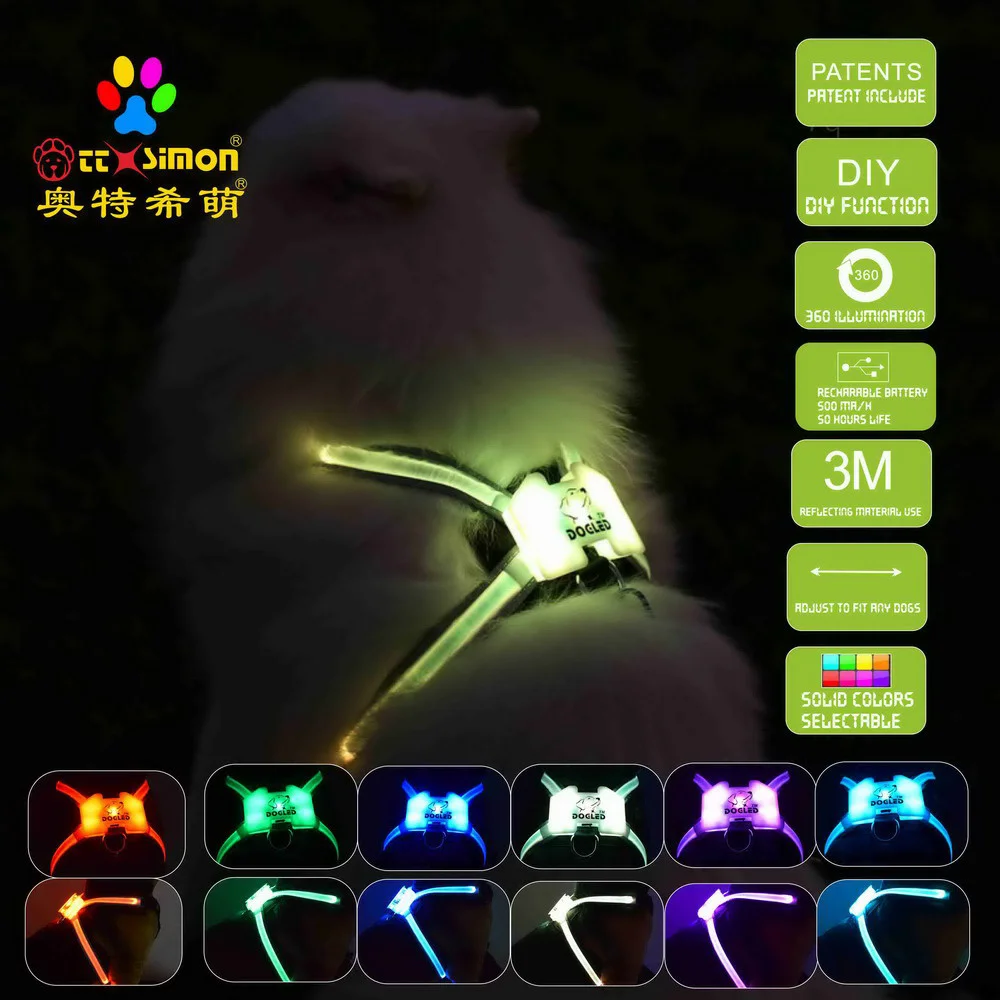 

CC Simon Dogled unique products nylon glowing led dog collar Puppy Lead Pets Vest xl dog collar for large dog