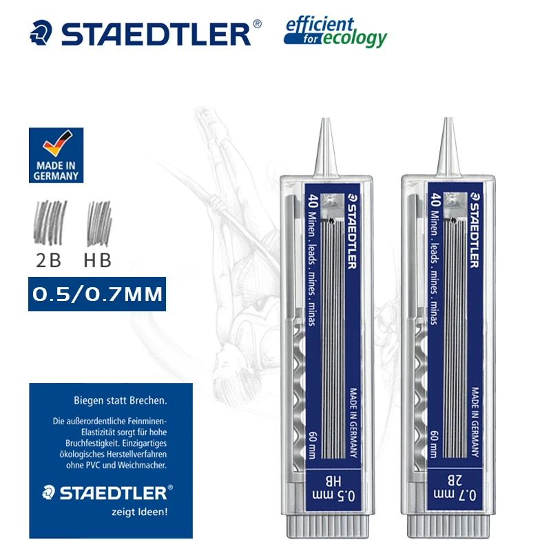 

Germany STAEDTLER 255 Automatic Pencil Lead 2B/HB 0.5/0.7mm 40 Pieces Lead Core Refill Easy To Erase and Change
